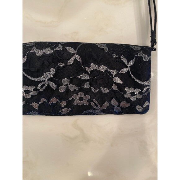 Icing Black Clutch Elegant Embossed Iridescent Silver Wristlet Formal Luxury Bag - Picture 7 of 10